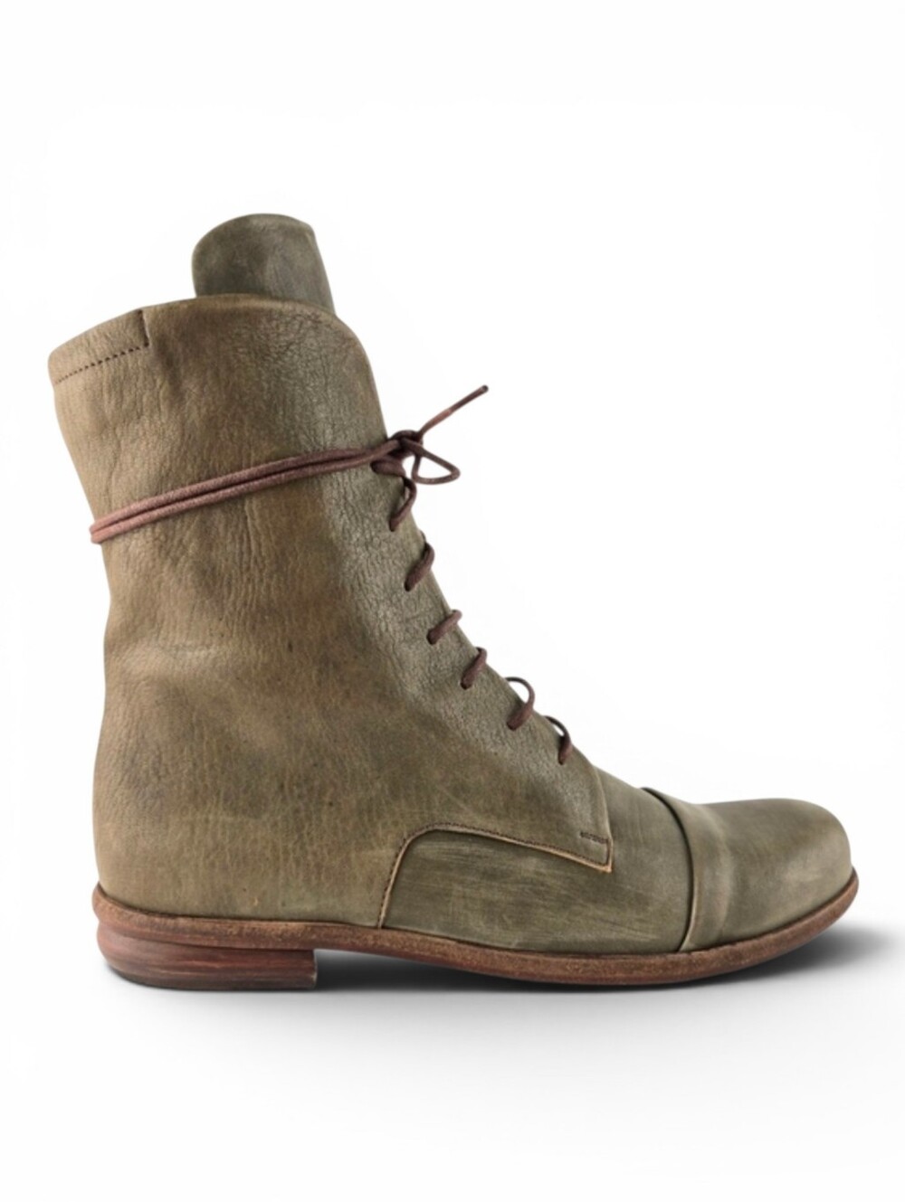 P. Monjo Women's Baker 705 Leather Lace Up Combat Boots Olive Green 37